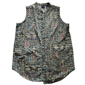 Vintage GAP Blouse 100% Cotton Shirt Multicolor Floral Sleeveless Top Size SMALL
